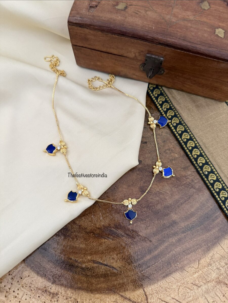 Micro gold BLUE palakka chain | Kerala Style
