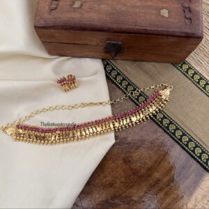 Micro gold ELAKKATHALI choker with screwback earrings | Kerala Style