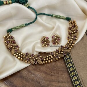 Red stone leafy necklace set