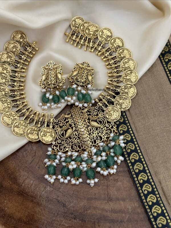 Bridal kaasu green drop beads necklace set | Wedding