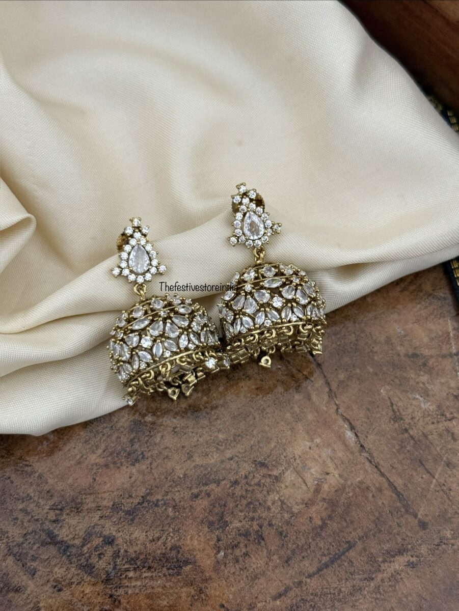 Classic white CZ jhumkas