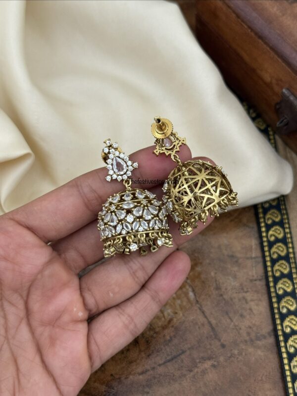 Classic white CZ jhumkas