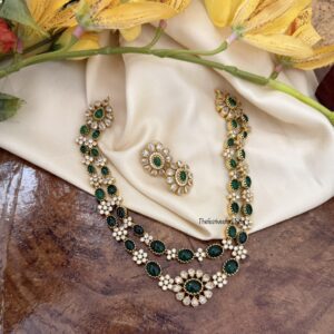 2 layer green stones necklace set