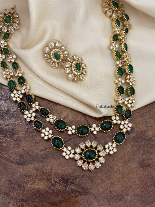 2 layer green stones necklace set