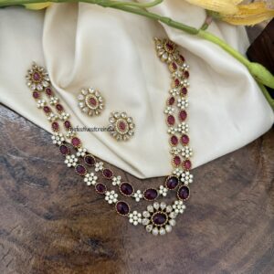 2 layer red stones necklace set