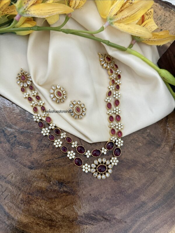 2 layer red stones necklace set
