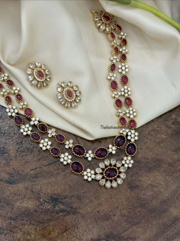 2 layer red stones necklace set