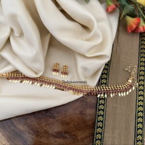 Micro gold Elakkathali stone choker with screwback earrings | Kerala Style