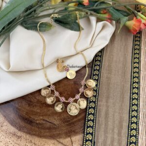 Micro gold 7 coin necklace set | Screwback earrings