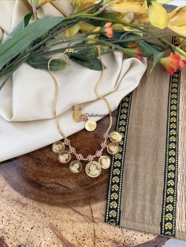 Micro gold 7 coin necklace set | Screwback earrings
