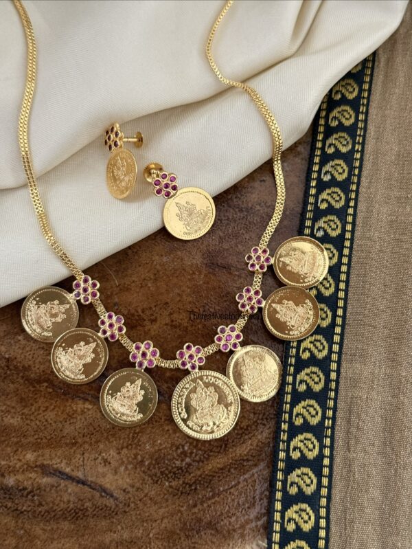 Micro gold 7 coin necklace set | Screwback earrings