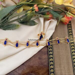 Micro gold blue palakka choker with screwback earrings | Kerala Style