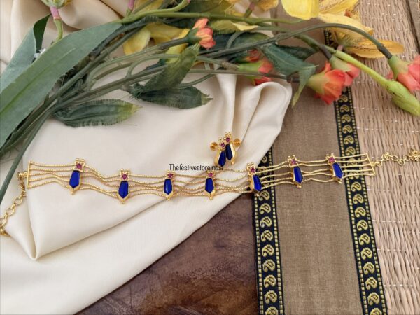 Micro gold blue palakka choker with screwback earrings | Kerala Style