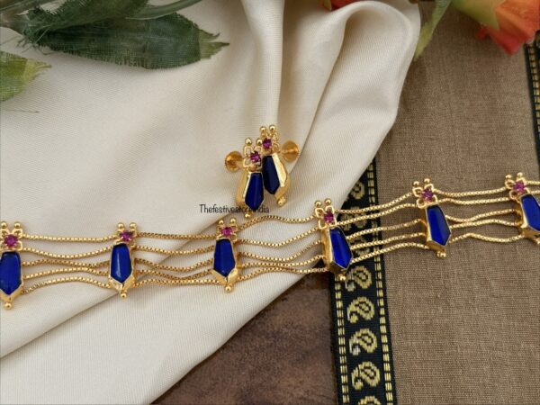 Micro gold blue palakka choker with screwback earrings | Kerala Style