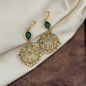 Carved green stone hook earrings