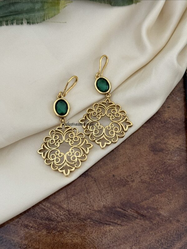 Carved green stone hook earrings