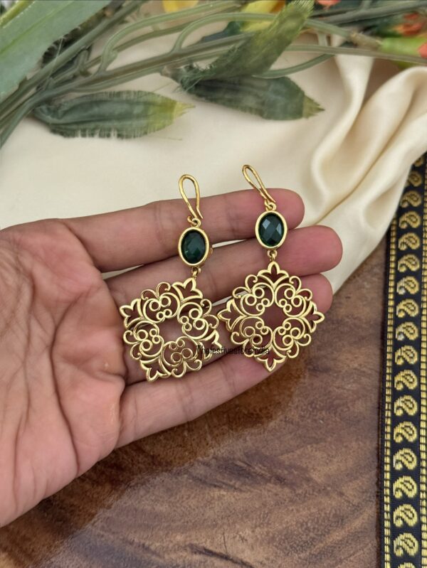 Carved green stone hook earrings