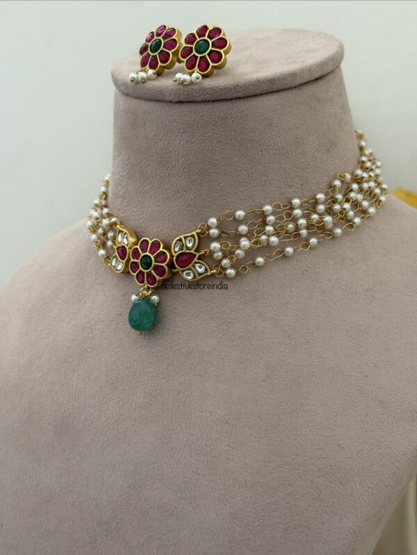 Jadau Floral motif pearl choker set | Classic