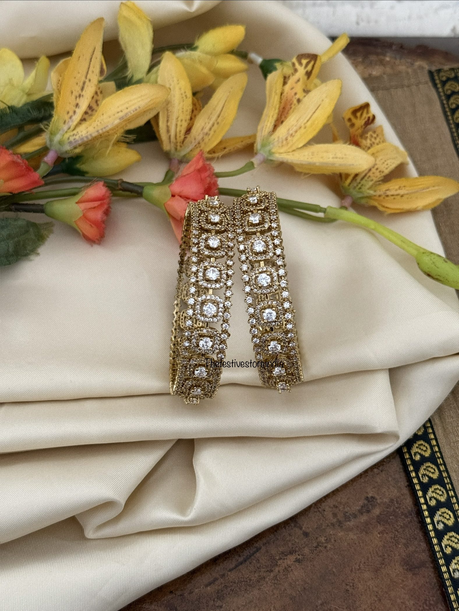 Set of 2 all white stones bridal bangles | Wedding