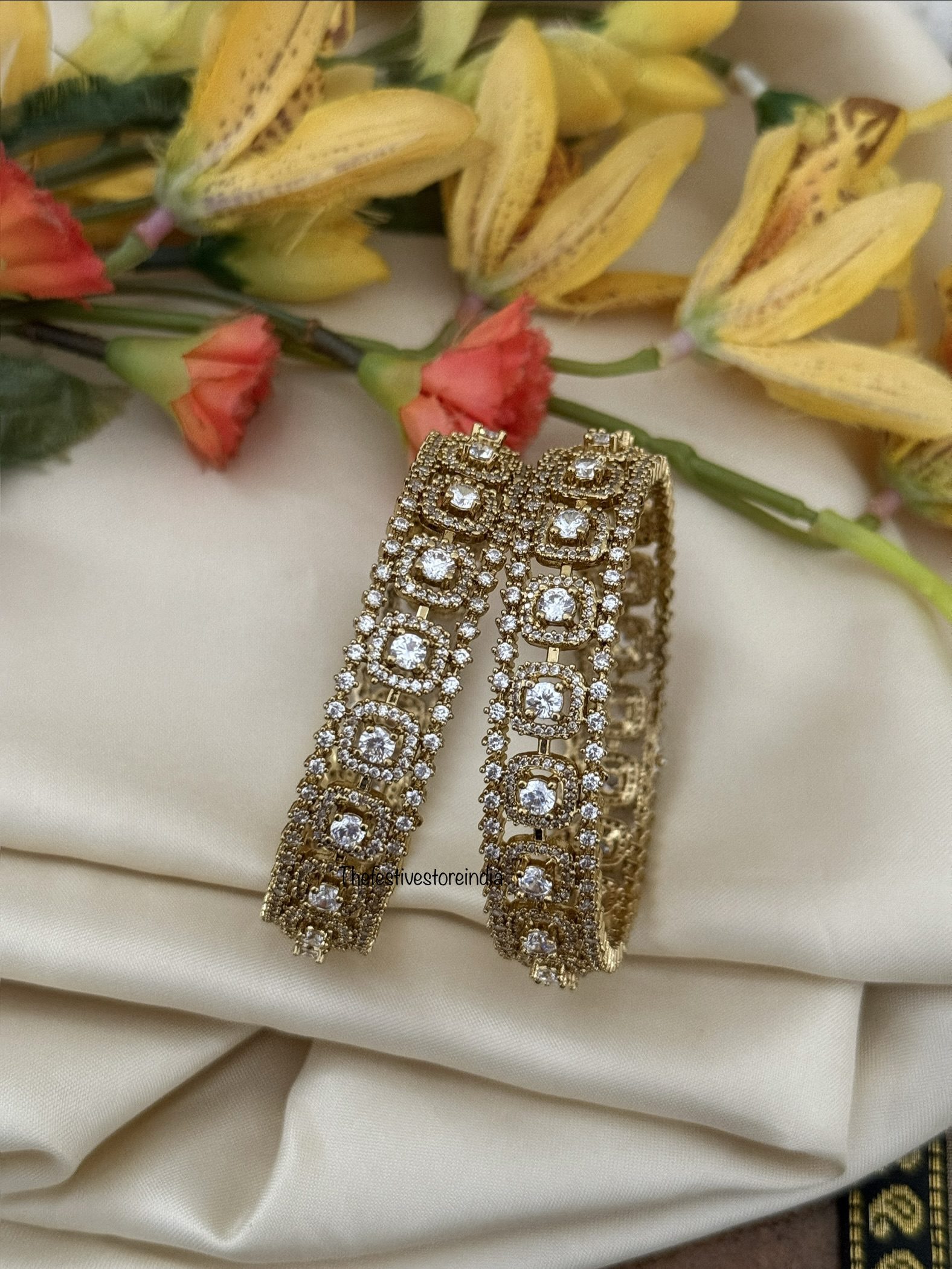 Set of 2 all white stones bridal bangles | Wedding