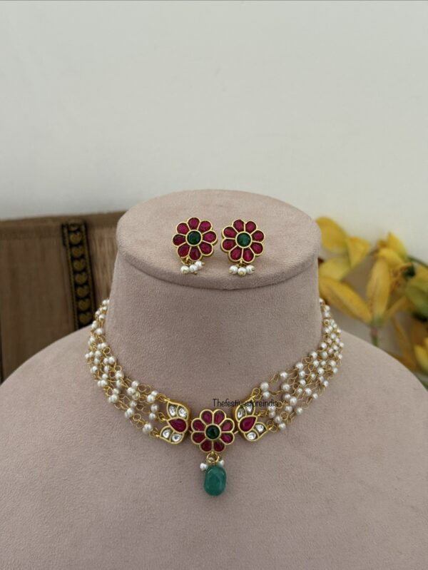 Jadau Floral motif pearl choker set | Classic