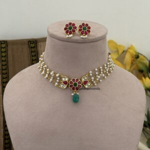 Jadau Floral motif pearl choker set | Classic