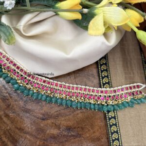Jadau classic red stones with green drop beads necklace choker
