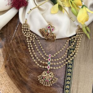 4 layers Jadau stone non idol necklace set