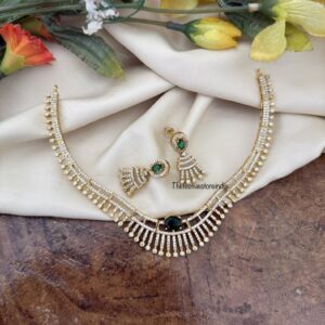 Simple AD necklace set - Green / Emerald stone