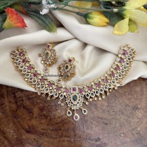 Rubyrose and white stones droplets necklace set