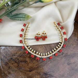 Coral pearls necklace set