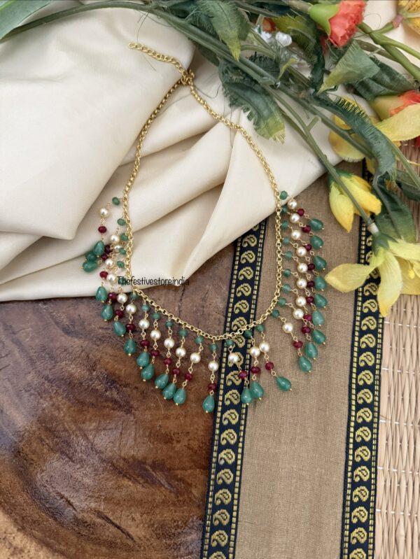 All pearls - Maroon green white necklace | Simple | Trendy