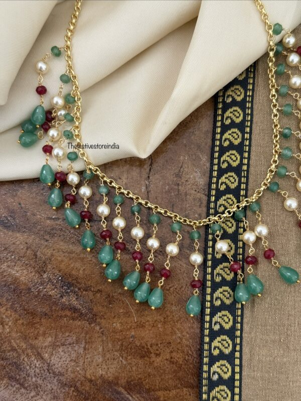 All pearls - Maroon green white necklace | Simple | Trendy