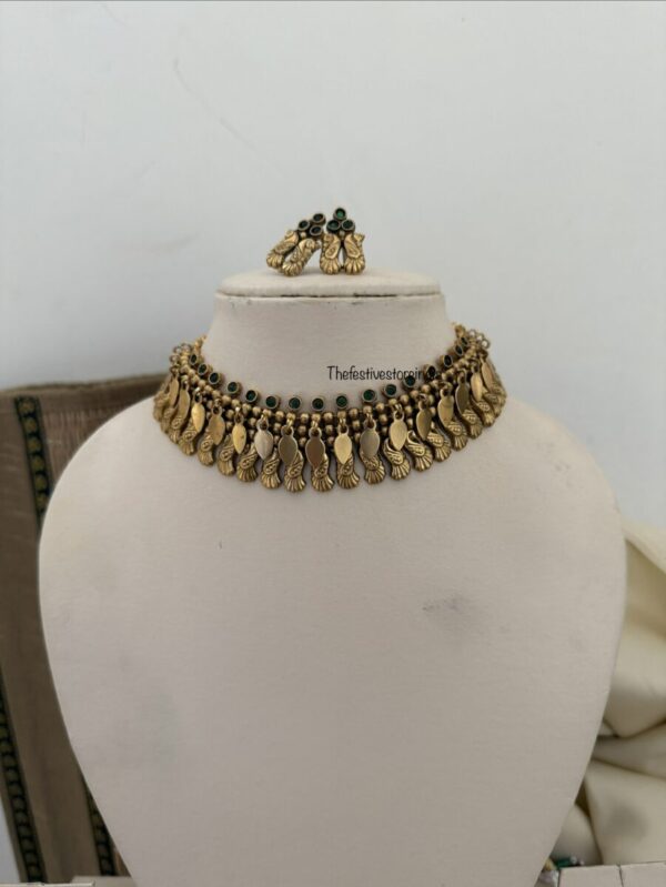 Unique Green stones antique polish elakkathali choker set | Kerala design