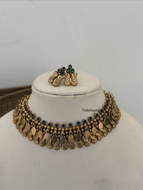 Unique Green stones antique polish elakkathali choker set | Kerala design