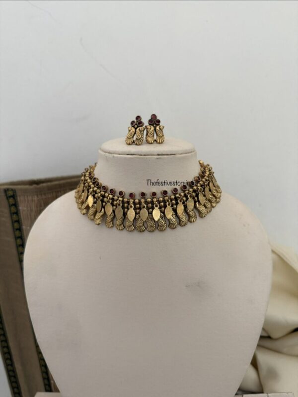 Unique red stones antique polish elakkathali choker set | Kerala design
