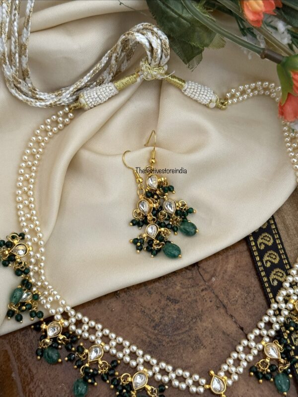 Jadau pearls and green beads necklace set | Non idol