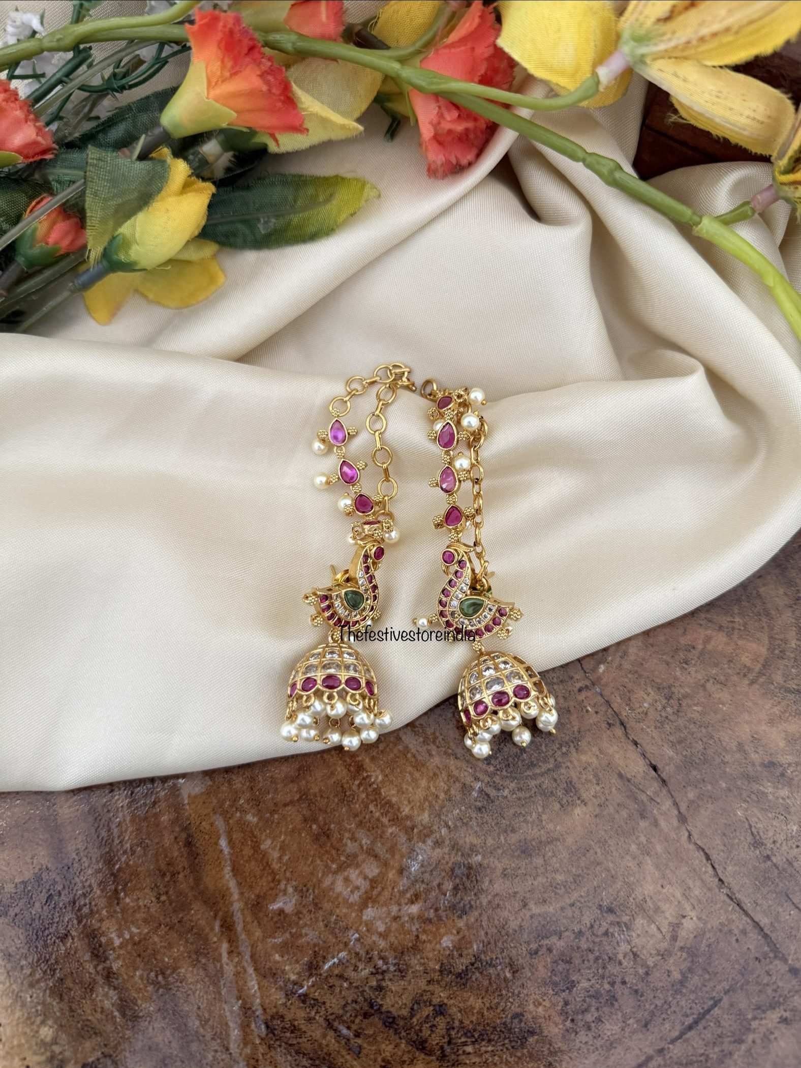 Peacock with overall maati jhumkas