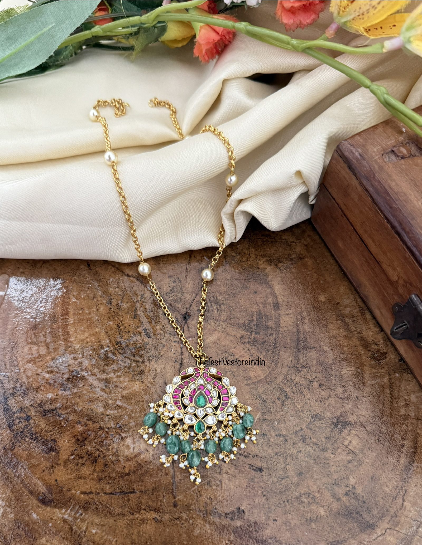 Classic Jadau pendant chain | 44cms