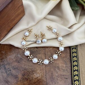 Pearl and diamonds necklace set | Simple | Kids friendly