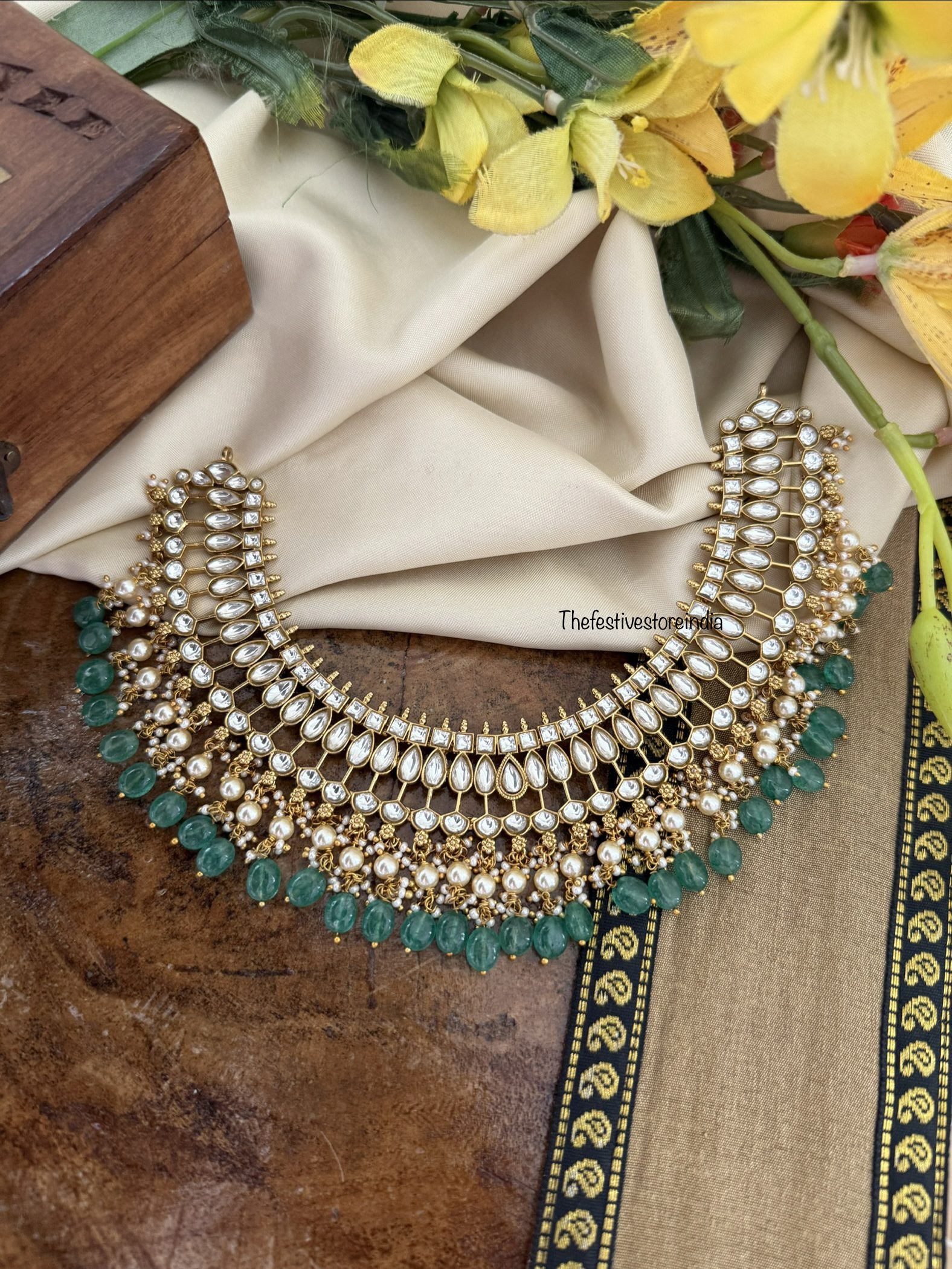 Jadau white stones and moissanite necklace | non idol | trending