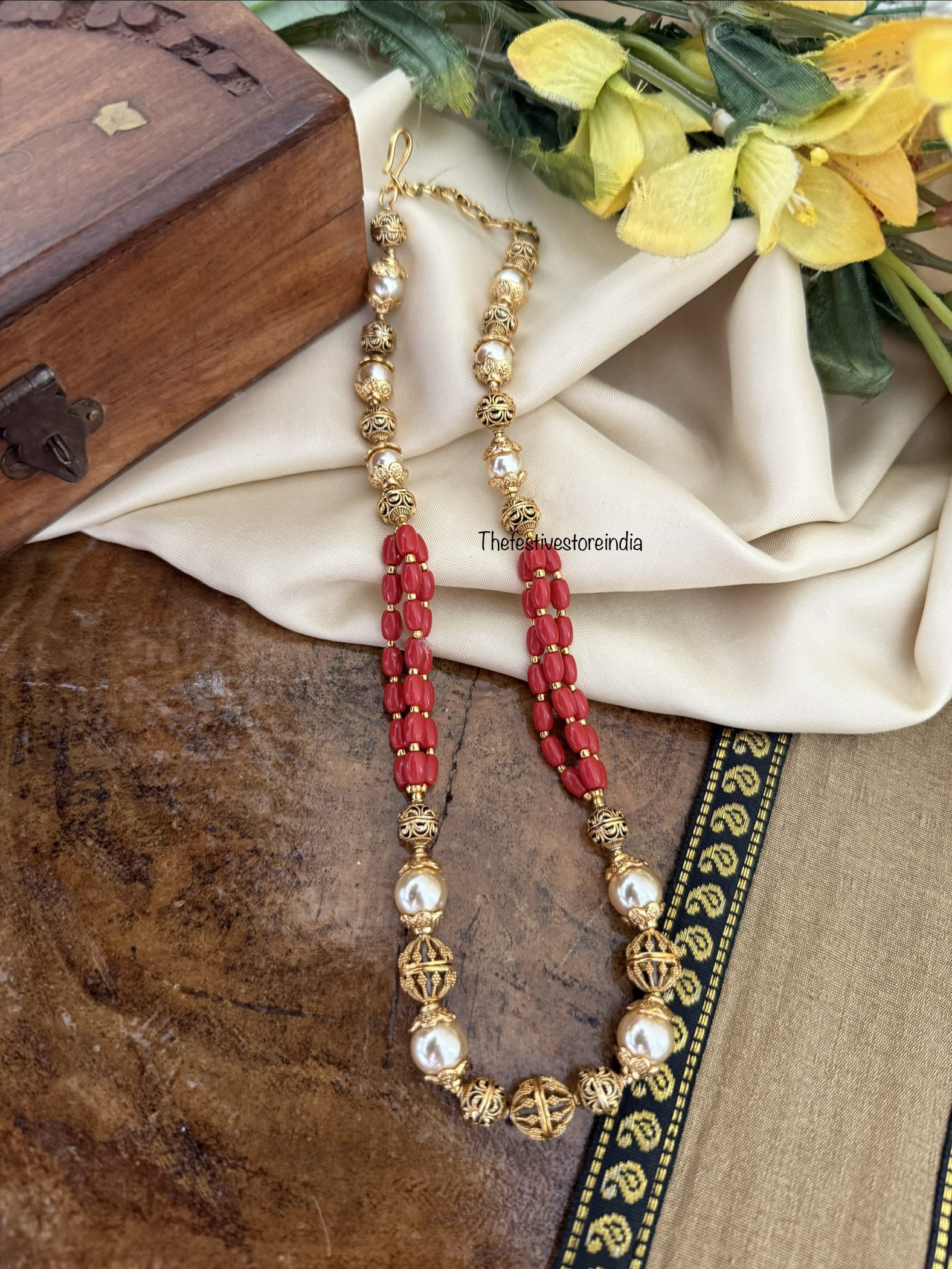 40cms premium coral and pearls chain | Simple