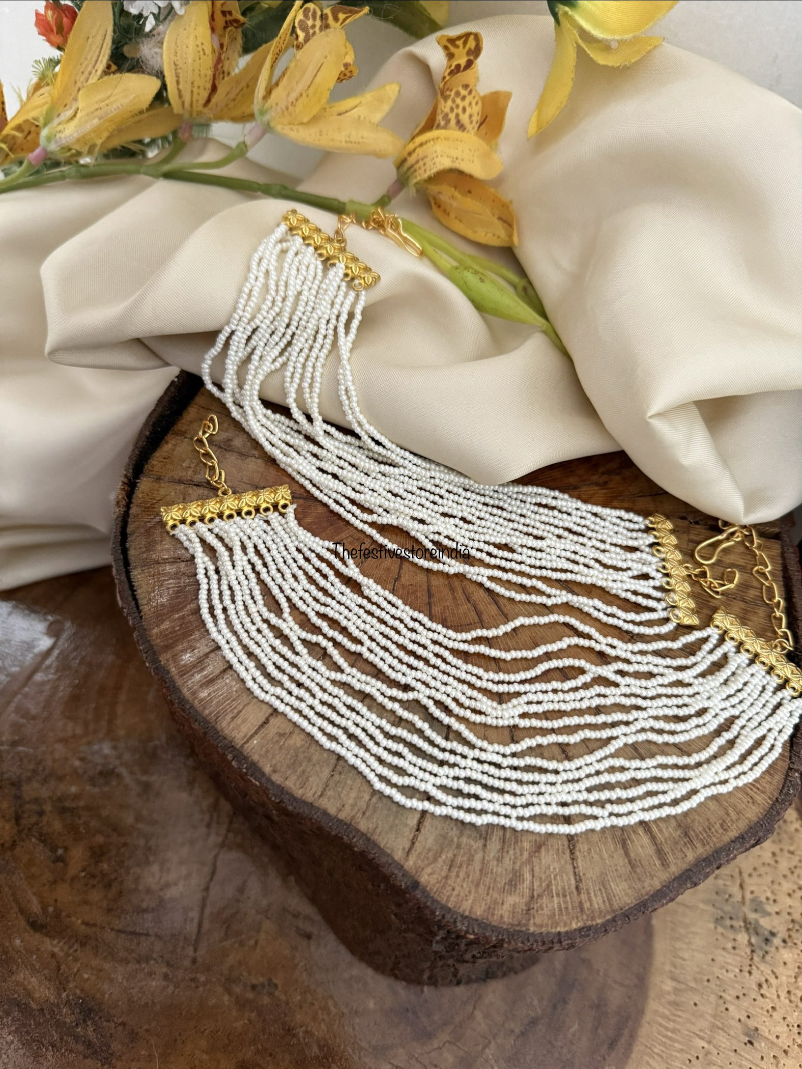 14 layer pearls ear chain | maatil | Bridal | Champasaralu