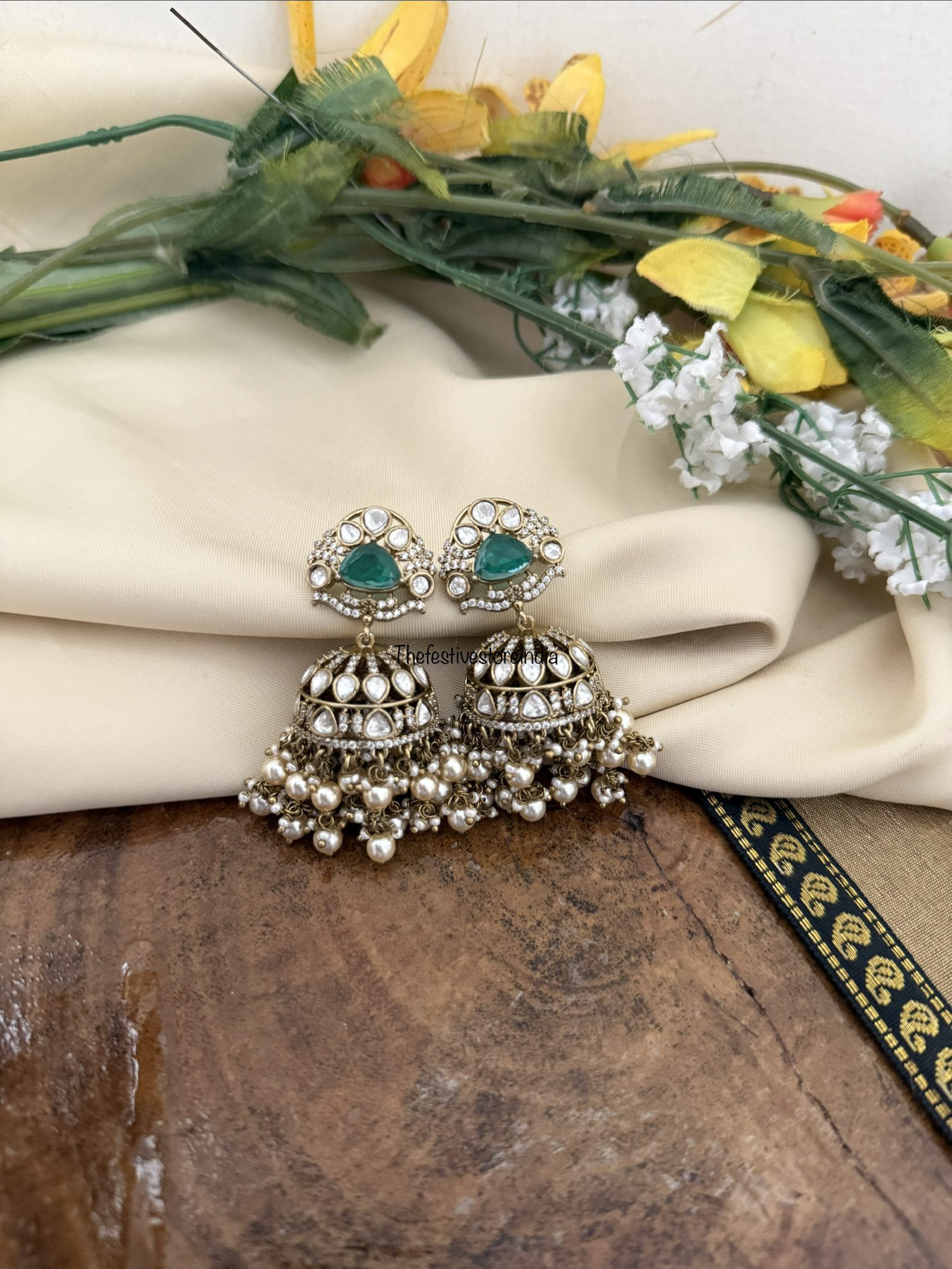 Moissanite stone Victorian jhumkas | Bridal | Wedding