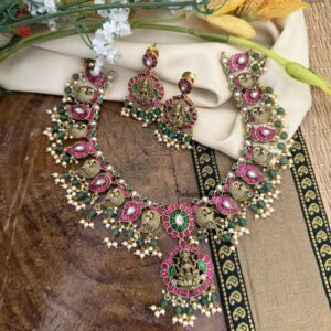 Jadau antique polish Lakshmi bridal necklace set