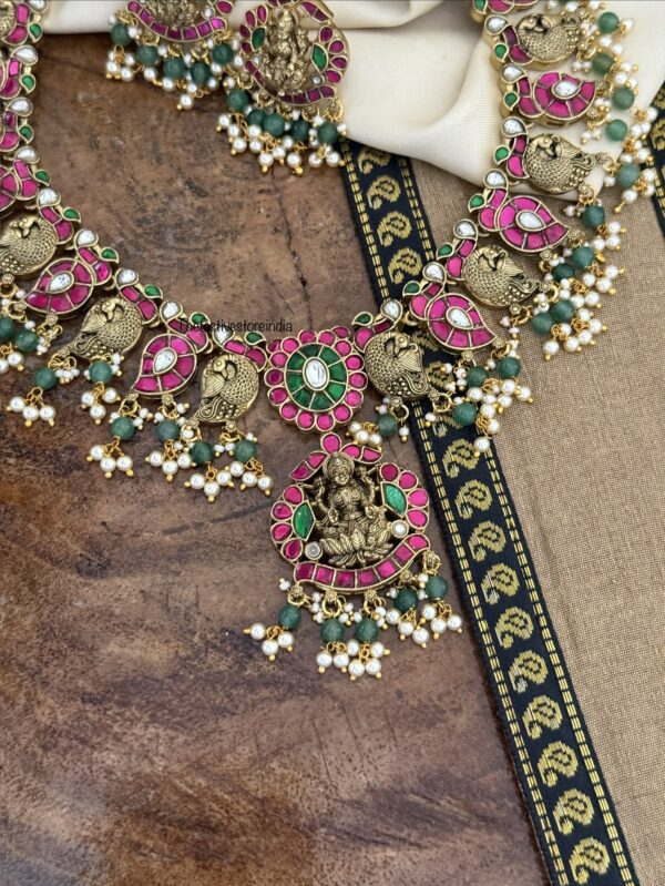 Jadau antique polish Lakshmi bridal necklace set