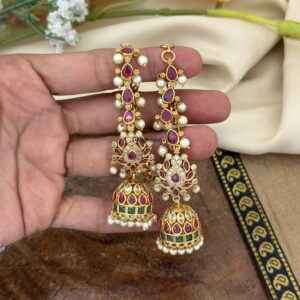 Kemp lotus jhumkas with overall maati