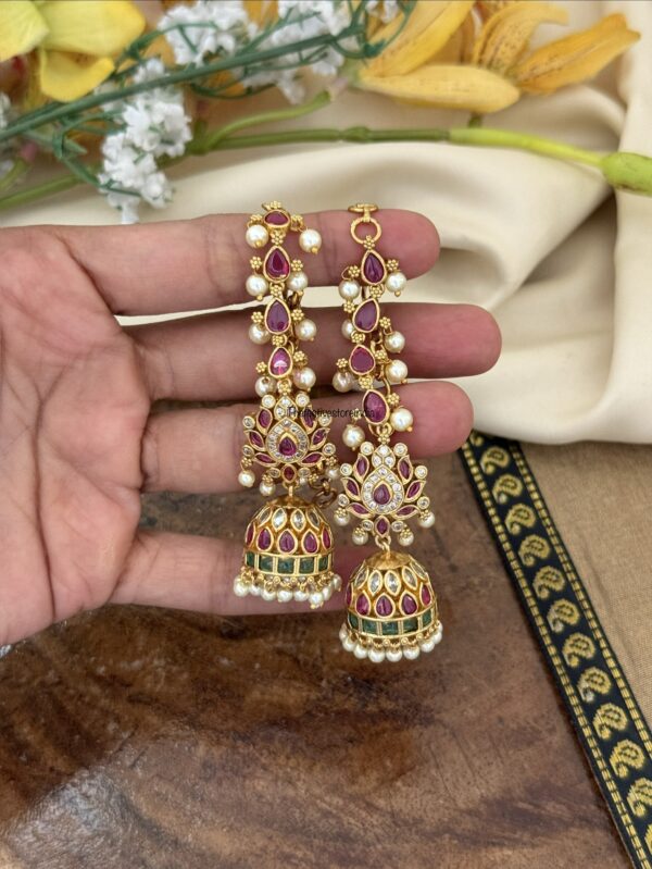 Kemp lotus jhumkas with overall maati