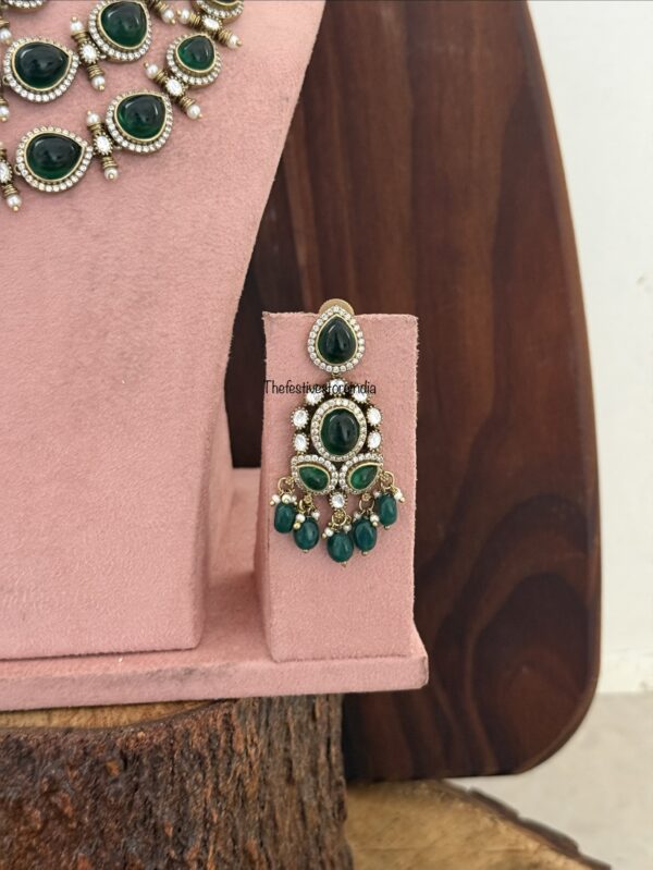 Heavy Victorian emeralds 3layer necklace set with maangtikka | Bridal | Wedding