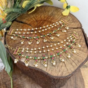 Jadau heavy pearls ear chain | maatil | Bridal | Champasaralu